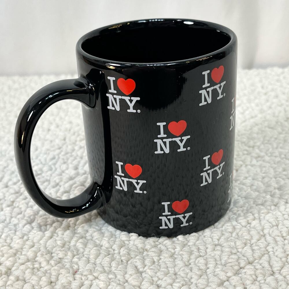 I Love New York Black Coffee Mug Small Repeating Heart Logo 11 oz. Ceramic
